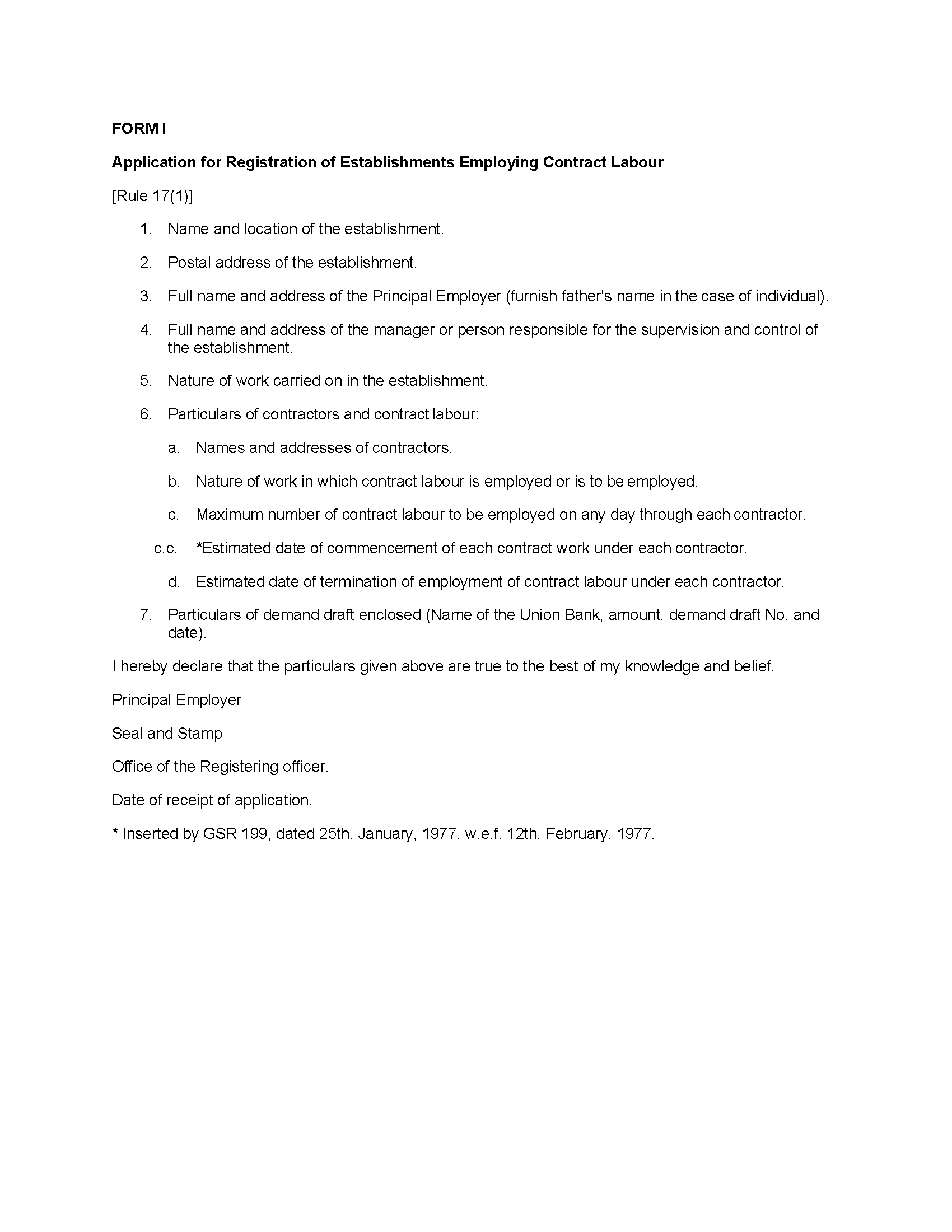 48 - FORM I - Application for Registration of Establishments employing Contract Labour-converted